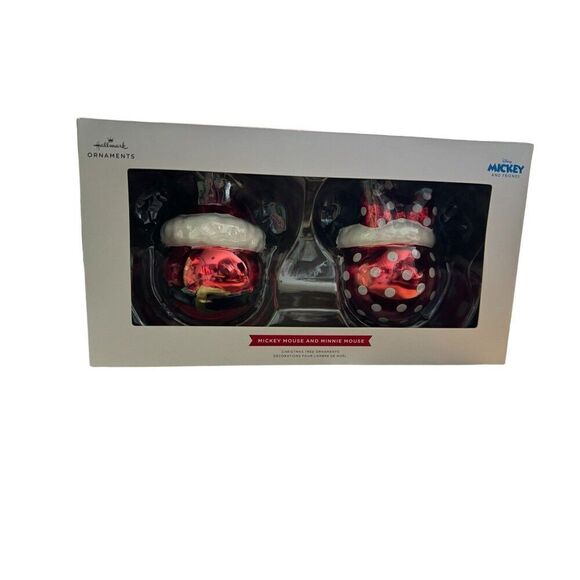 Hallmark Disney Mickey Minnie Mouse Ears Glass Christmas Ornaments, New - Picture 1 of 4